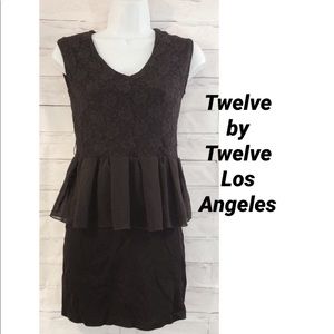 Black Lace Peplum Knit Dress SMALL